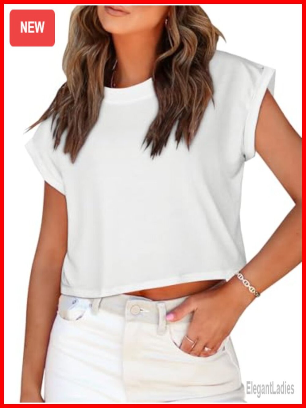Womens Crop Top Rolled Cap Sleeve Loose Fit Cotton Blend Tee Casual Summer